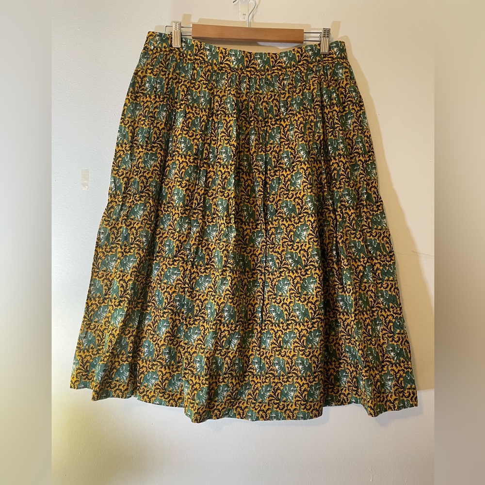 J. Crew Green and Gold A-Line Skirt